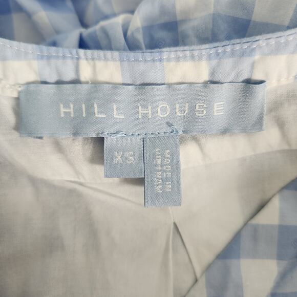 Hill House Colette Blue Jacquard Check Ruffle Long Sleeve Mini Dress, XS - Picture 13 of 14